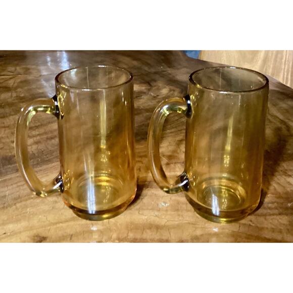 Set of 2 Vintage Hazel Atlas Amber Glasses Beer Mug Stein - Picture 7 of 7
